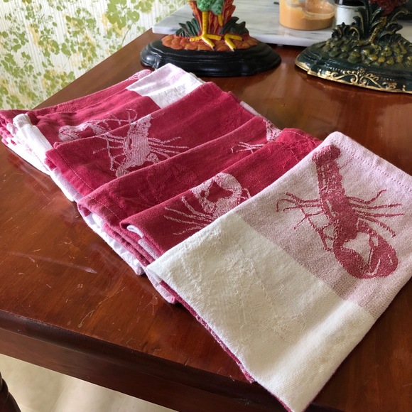 Other - Cloth Napkins Set of Six Cotton Red White Lobster Print Nautical Coastal Beach